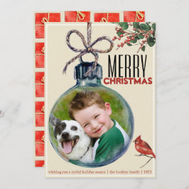 Tarjeta Festiva Fotos navideñas merry Bauble Estilo de cosecha úni