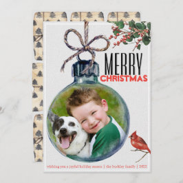 Tarjeta Festiva Fotos navideñas merry Bauble Estilo de cosecha úni