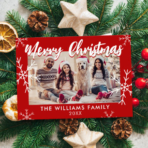 Tarjeta Festiva Fotos navideñas merry Copos de nieve rojos