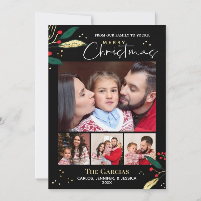 Tarjeta Festiva Fotos navideñas merry Green Red Gold (Anverso)