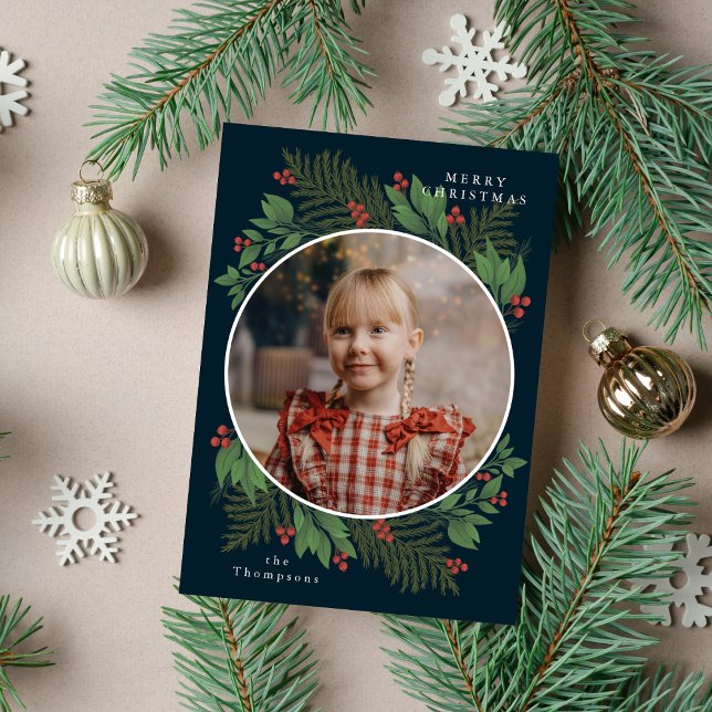 Tarjeta Festiva Fotos navideñas merry Marina Greenery Pine & Spruc (Subido por el creador)