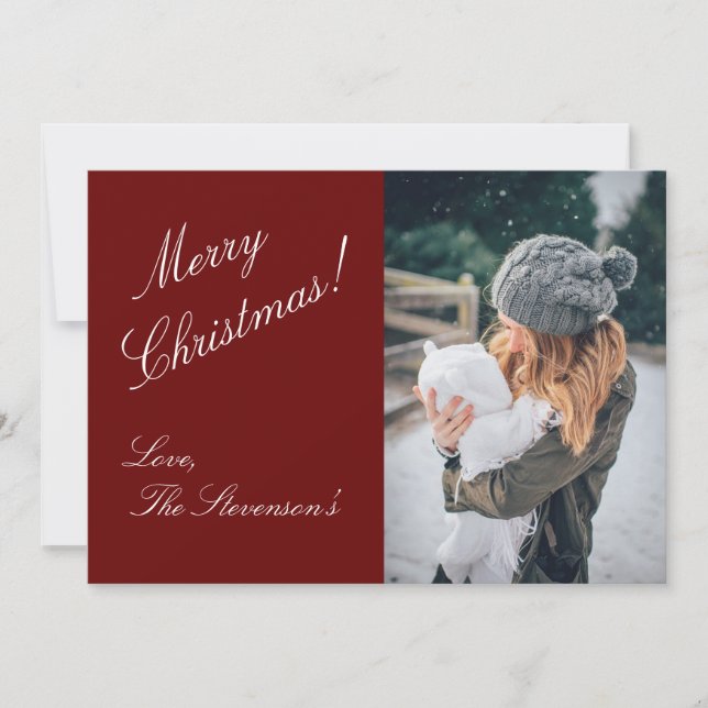 Tarjeta Festiva Fotos navideñas merry nombre rojo personalizado (Anverso)
