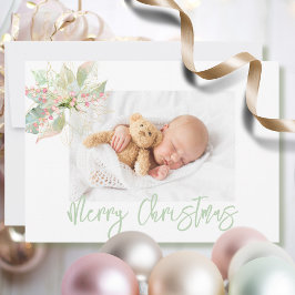 Tarjeta Festiva Fotos navideñas merry Oro rosado Pastel Poinsettia
