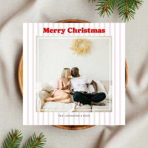 Tarjeta Festiva Fotos navideñas merry Red Stried