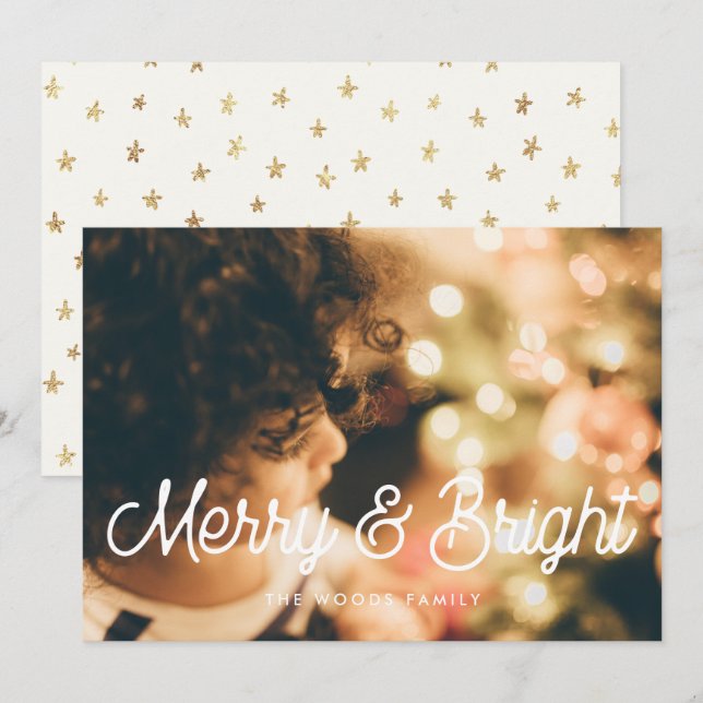 Tarjeta Festiva Fotos navideñas vírgenes merry y brillantes retro (Anverso / Reverso)
