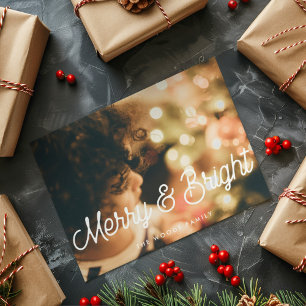 Tarjeta Festiva Fotos navideñas vírgenes merry y brillantes retro