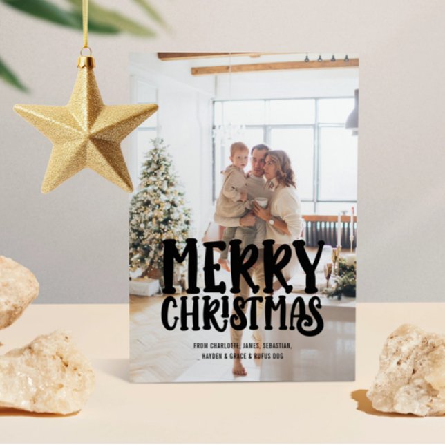 Tarjeta Festiva Fotos navideñas y texto personalizado (Merry Christmas Photo and Text Personalized Holiday Cards from Ricaso. Add your photo and text)