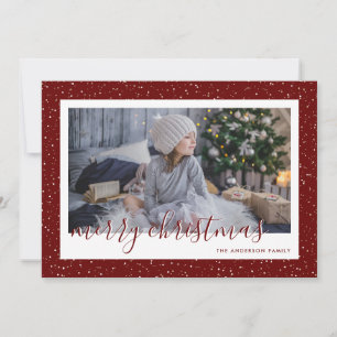 Tarjeta Festiva Fotos nevadas de oro rojo Merry Christmas Cards