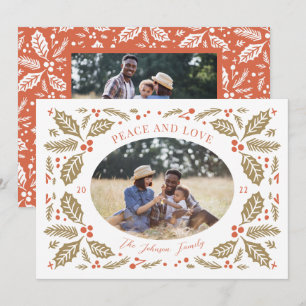 Tarjeta Festiva Fotos Ovaladas de Bayas Vintage   Rojas y Doradas