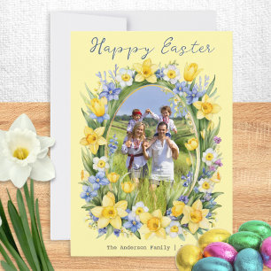 Tarjeta Festiva Fotos Personalizadas de Familia Flores de Primaver