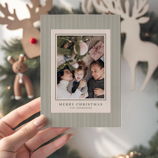 Tarjeta Festiva Fotos personalizadas de las franjas verdes navideñ (Subido por el creador)