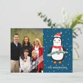 Tarjeta Festiva Fotos personalizadas del penquín navideño