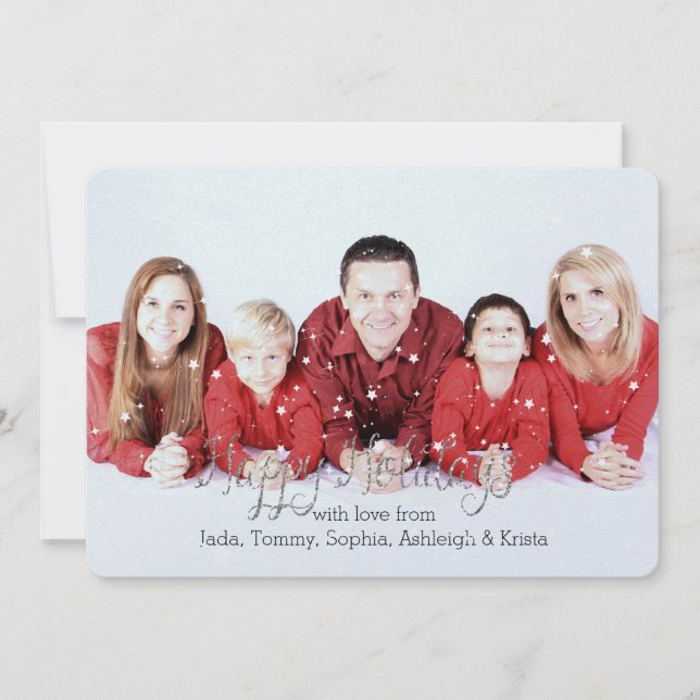 Tarjeta Festiva Fotos personalizadas del Purpurina Silver Stars (Anverso)