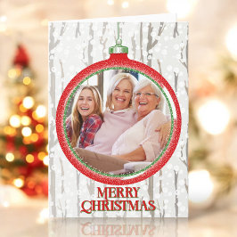 Tarjeta Festiva Fotos personalizadas Vintage Christmas Bulb plegad