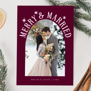 Tarjeta Festiva Fotos recién casadas de Merry & Married Arch