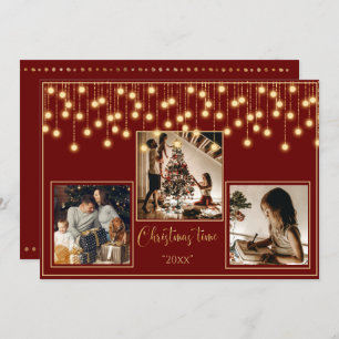 Tarjeta Festiva Fotos rojas 3 Navidades tiempo vacaciones de oro
