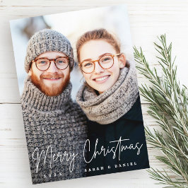 Tarjeta Festiva Fotos rojas de la elegante escritura navideña