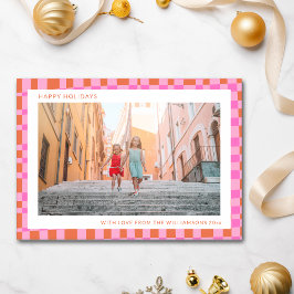 Tarjeta Festiva Fotos únicas de tablero de ajedrez retro naranja r