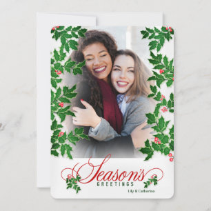Tarjeta Festiva Fotos verticales de Seasons Greetings Holly and Be
