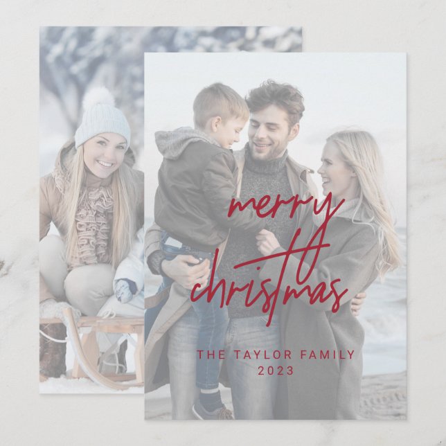 Tarjeta Festiva Fotos verticales de Whimy Red Merry Christmas 2 (Anverso / Reverso)