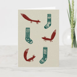 Tarjeta Festiva Fox and Tree Christmas Card: Snow