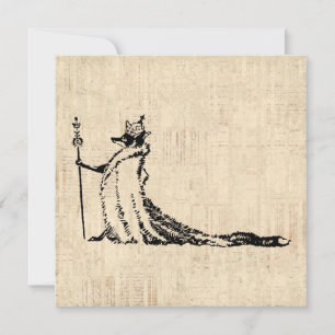 Tarjeta Festiva Fox con Ilustracion de la Corona Arte Vintage