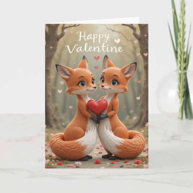 Tarjeta Festiva Fox Couple Valentine Woodland Love Romantic  (Anverso)