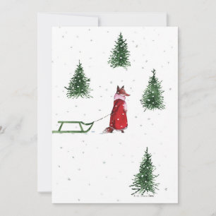 Tarjeta Festiva Fox dashing through the snow winter illustration