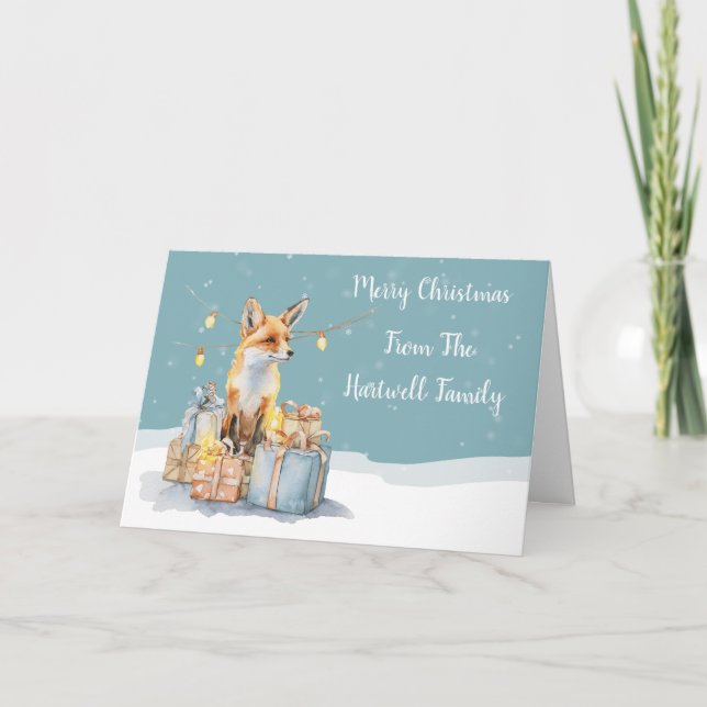 Tarjeta Festiva Fox de color de agua (Anverso)