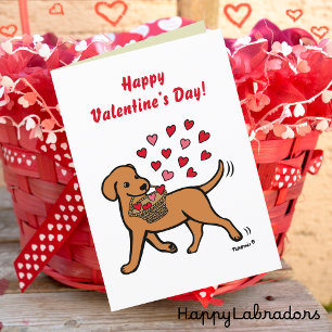 Tarjeta Festiva Fox Red Labrador cargando corazones Valentine