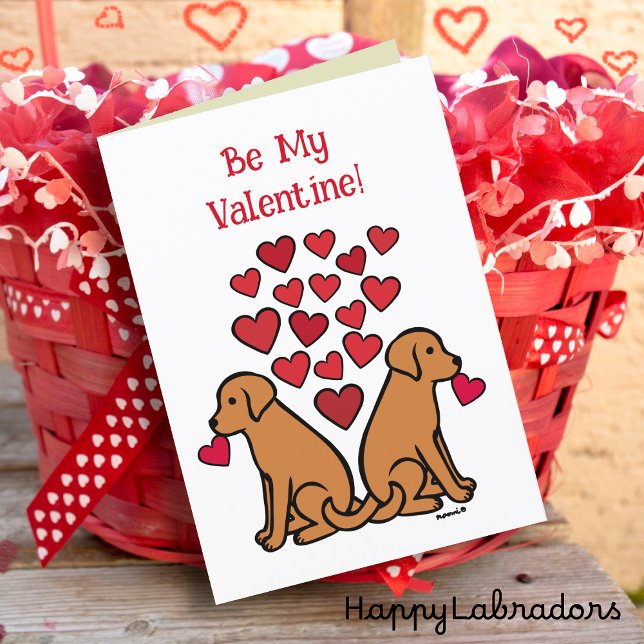 Tarjeta Festiva Fox Red Labrador Duo Hearts Valentine (Two Fox Red Labradors Valentine's Card for Labrador Owners.  Sweet Cartoon design with red hearts.)