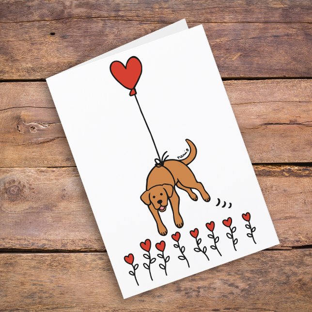 Tarjeta Festiva Fox Red Labrador Hearloon Balloon Gracias (Cute Fox Red Labrador Heart Balloon Design Thank You Cards for Fox Red Labrador Owners.  Cartoon art)