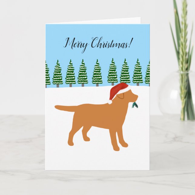 Tarjeta Festiva Fox Red Labrador Navidades Evergreen Santa Hat (Anverso)