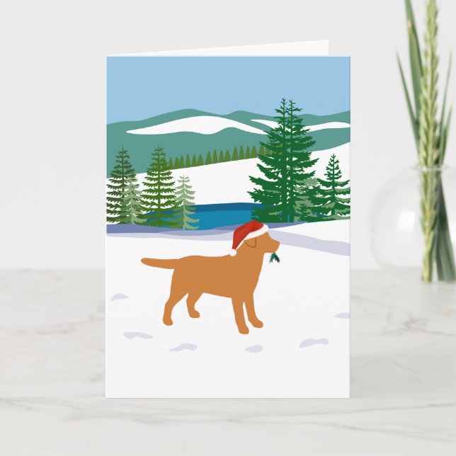 Tarjeta Festiva Fox Red Labrador Navidades Winter View (Anverso)