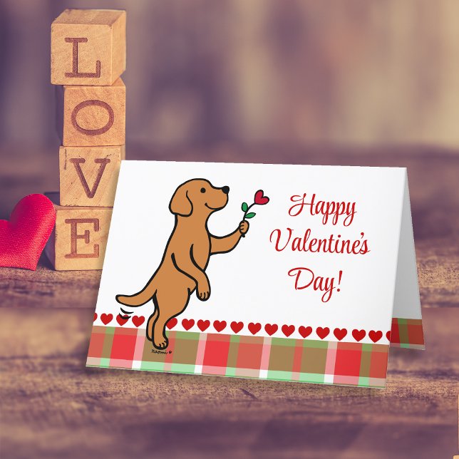 Tarjeta Festiva Fox Red Labrador Tiny Heart Flower Valentine (Fox Red Labrador Tiny Heart Flower Valentine's Day Cards for Labrador Owners.  Sweet cartoon design.)
