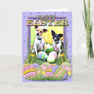 Tarjeta Festiva Fox Terrier de Pascua - Sadie y Baboo