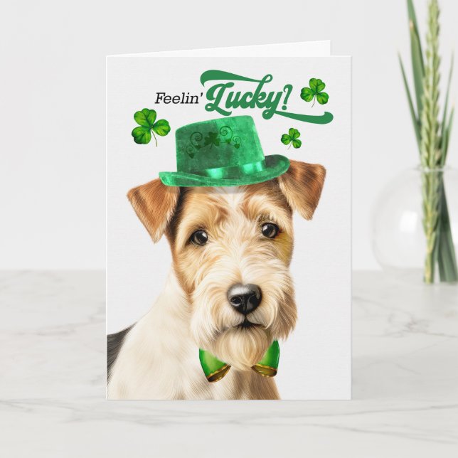 Tarjeta Festiva Fox Terrier Dog Feelin' Lucky St Patrick's Day (Anverso)