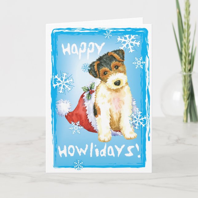 Tarjeta Festiva Fox terrier feliz del alambre de Howliday (Anverso)