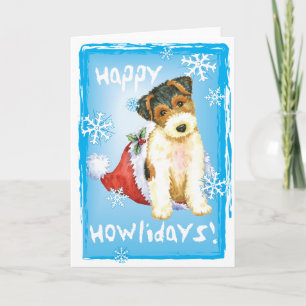 Tarjeta Festiva Fox terrier feliz del alambre de Howliday