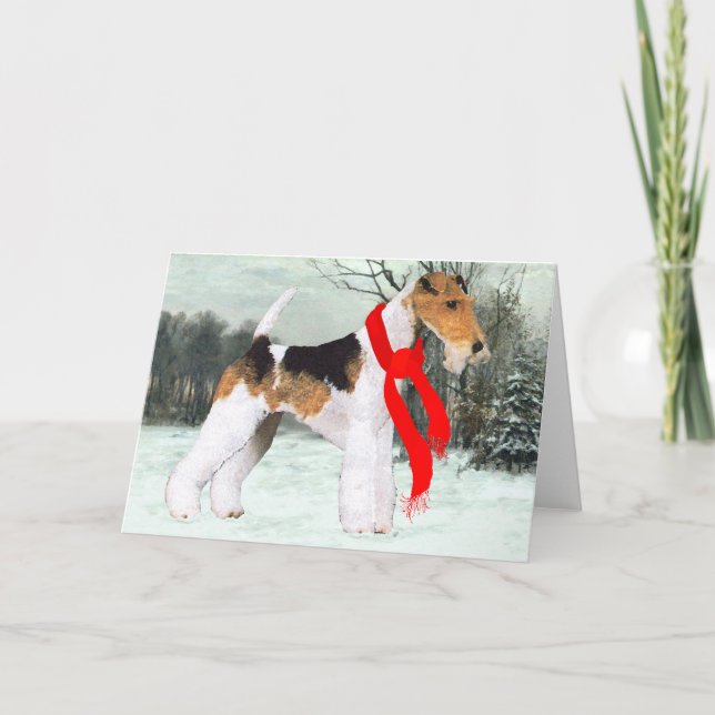 Tarjeta Festiva Fox Terrier Invierno (Anverso)