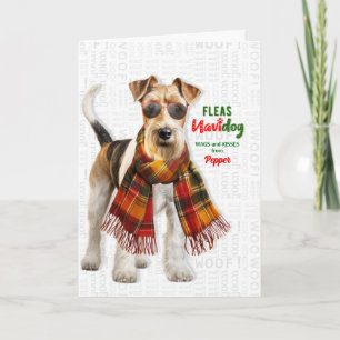 Tarjeta Festiva Fox Terrier Perro Divertido Pulgas Navidog con Nom