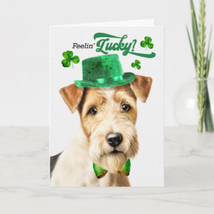 Tarjeta Festiva Fox Terrier Perro Sintiéndose Afortunado Día de Sa