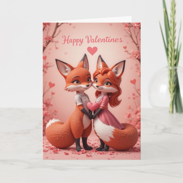 Tarjeta Festiva Fox Valentine Cute Woodland Animal Love  (Anverso)