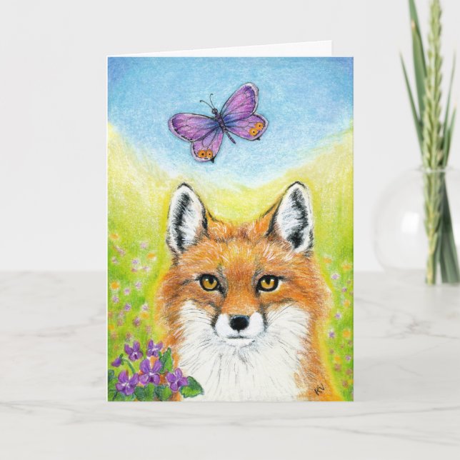 Tarjeta Festiva Fox y mariposa (Anverso)