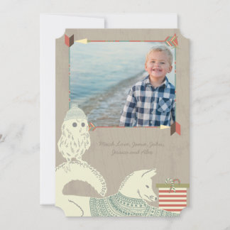Tarjeta Festiva Fox y Owl Forest Navidades con tu foto