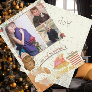 Tarjeta Festiva Fox y Owl Forest Navidades con tu foto