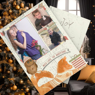 Tarjeta Festiva Fox y Owl Forest Navidades con tu foto