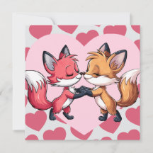 Foxes Kissing El día de San Valentín Hearts Love C