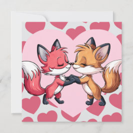 Tarjeta Festiva Foxes Kissing El día de San Valentín Hearts Love C