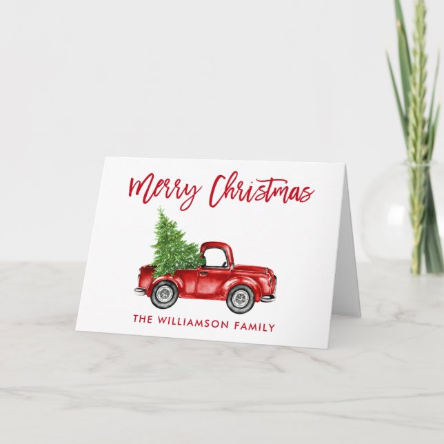 Tarjeta Festiva Fracaso de Navidades de camionetas antiguas con gu (Anverso)